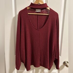 Urban Outfitters Maroon Ribbed Keyhole Choker Sweater Size M